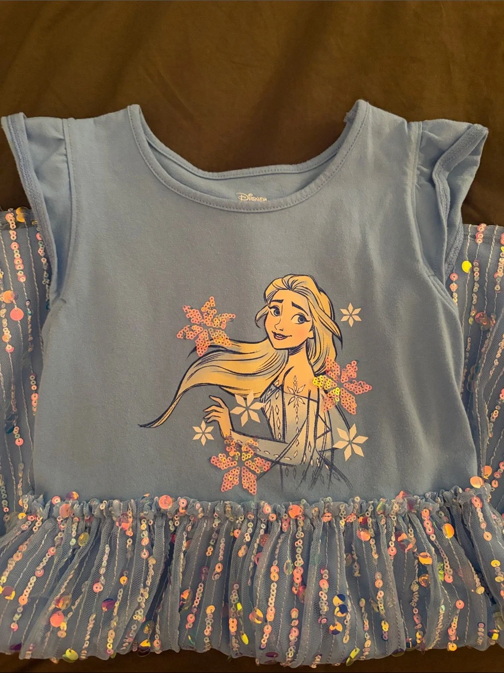 Disney Girls Light Blue Frozen Elsa Layered Tulle Dress Pair